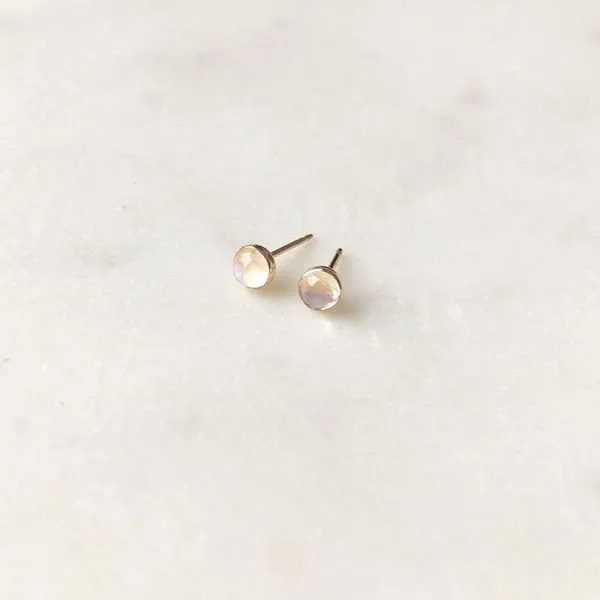 Yellow Gold Filled Bezel Set Round Rainbow Moonstone Stud Earrings J. Schrecker Jewelry Hopkinsville, KY