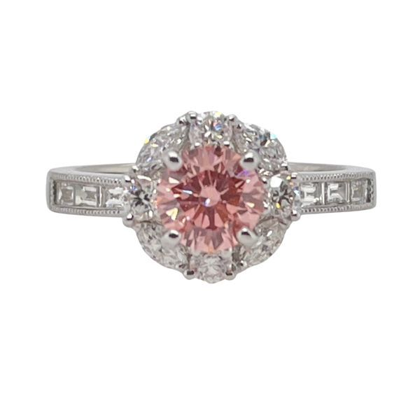 Pink Diamond Halo Engagement Ring J. Thomas Jewelers Rochester Hills, MI