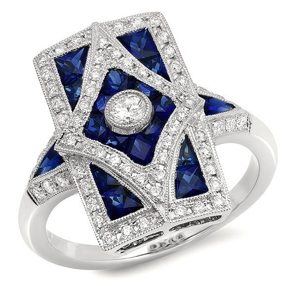 Vintage Style Diamond And Sapphire Ring J. Thomas Jewelers Rochester Hills, MI