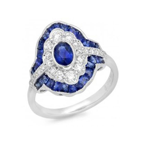 18 Karat White Gold, Sapphire and Diamond Antique Style Ring J. Thomas Jewelers Rochester Hills, MI