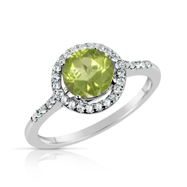 Peridot and White Topaz Halo Ring J. Thomas Jewelers Rochester Hills, MI