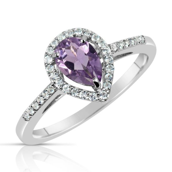 Pear Amethyst and White Topaz Halo Ring J. Thomas Jewelers Rochester Hills, MI