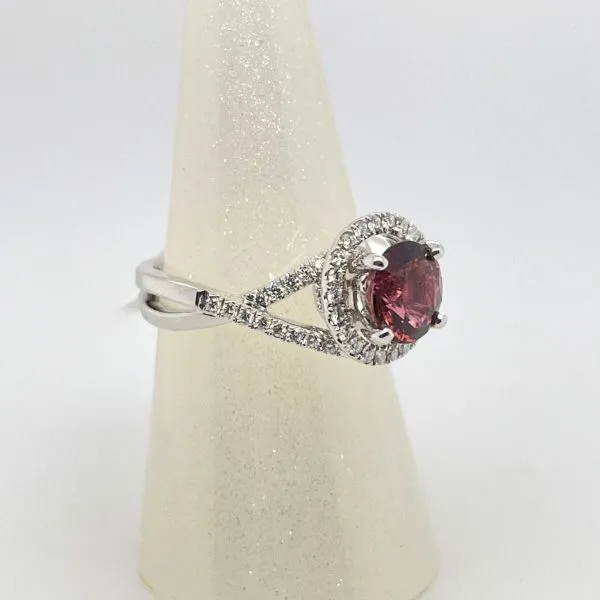 Halo Diamond And Red Tourmaline Ring Image 3 J. Thomas Jewelers Rochester Hills, MI