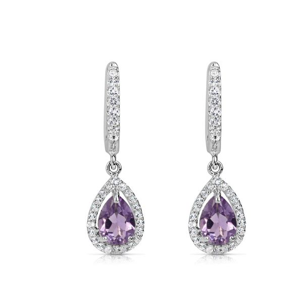 Pear Shape Amethyst Earrings With White Topaz Halo J. Thomas Jewelers Rochester Hills, MI