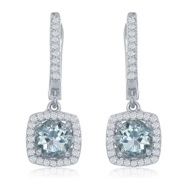 Round Blue Topaz And White Topaz Earrings J. Thomas Jewelers Rochester Hills, MI