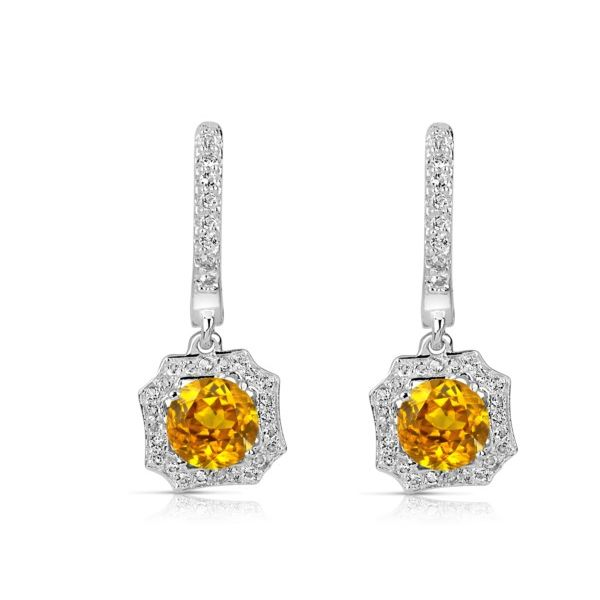 Sterling Silver Golden Citrine Earrings with White Topaz Halo J. Thomas Jewelers Rochester Hills, MI