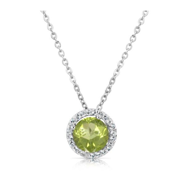 Peridot Necklace Accented With White Topaz Halo J. Thomas Jewelers Rochester Hills, MI