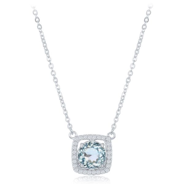 Blue Topaz Necklace Featuring White Topaz Halo J. Thomas Jewelers Rochester Hills, MI