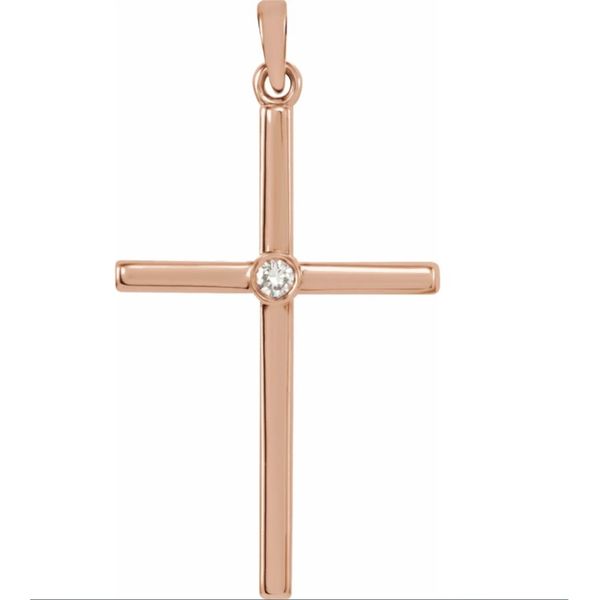 14 Karat Rose Gold Cross With 0.02ct Diamond J. Thomas Jewelers Rochester Hills, MI