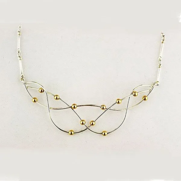 Basket Weave Silver Necklace With Moving Gold-Fill Balls J. Thomas Jewelers Rochester Hills, MI