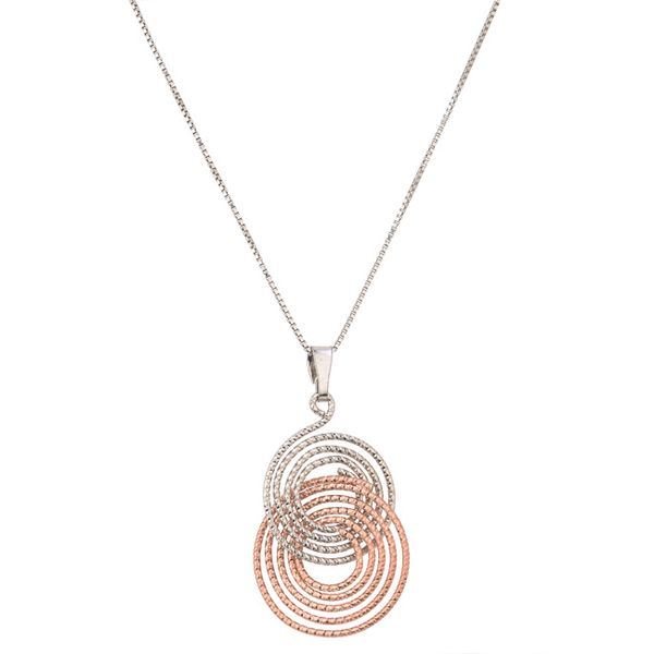 Frederic Duclos Sterling Silver/Rose Gold Plated Circle Pendant ELSA Necklace J. Thomas Jewelers Rochester Hills, MI