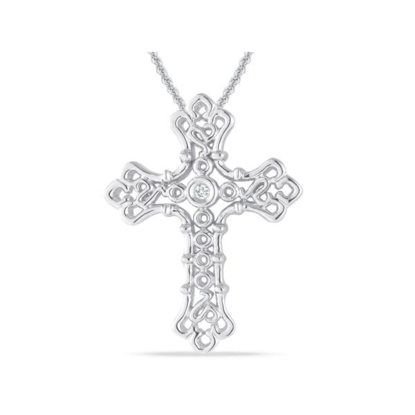 Inspirations Scroll Diamond Cross Pendant Necklace J. Thomas Jewelers Rochester Hills, MI