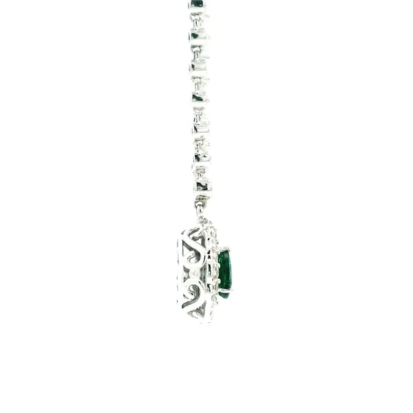 14KW Emerald and Diamond Double Halo Antique Style Necklace Image 3 Kiefer Jewelers Lutz, FL