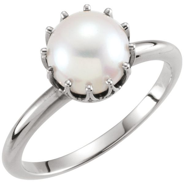 White Gold Pearl Ring Layne's Jewelry Gonzales, LA