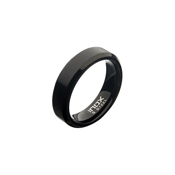 Men's Stainless Steel 6mm Matte Black IP Beveled Wedding Band Lee Ann's Fine Jewelry Russellville, AR