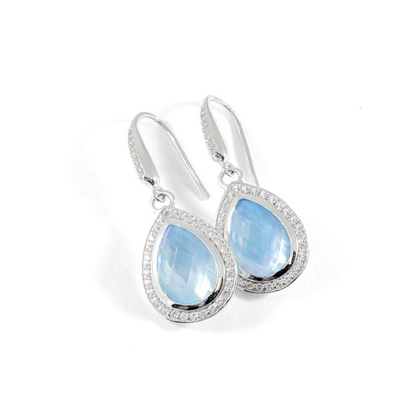 Charles Garnier Turquoise, Mother of Pearl, and Quartz Triplet Earrings with CZ Halo Lumina Gem Wilmington, NC