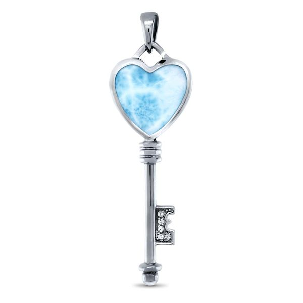 Marahlago Larimar and White Sapphire Heart Key Necklace Lumina Gem Wilmington, NC