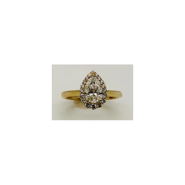 14KT Yellow Gold Engagement Ring Mounting | .20CT Halo & .90CT Pear-Shaped Diamond Center MarBill Jewelers Belle Vernon, PA
