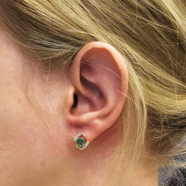 Yellow Gold Emerald & Diamond Stud Earrings Image 2 Mark Jewellers La Crosse, WI