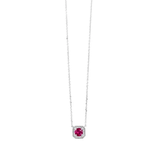 10kt White Gold Diamond and created Ruby Pendant Mees Jewelry Chillicothe, OH