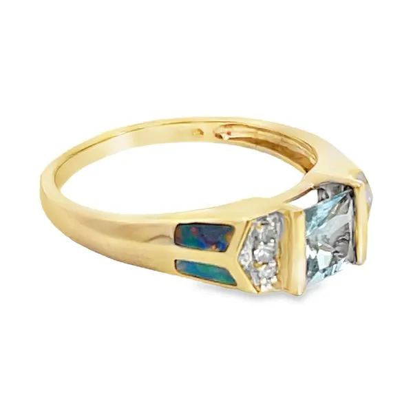 Blue Topaz, Diamond and Opal Inlay Ring Image 2 Miner's Den Jewelers Royal Oak, MI