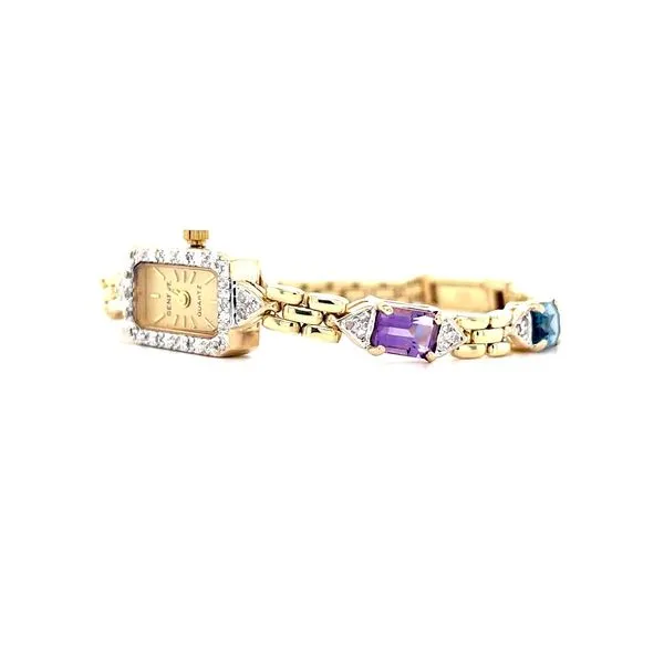 14K Yellow Gold Estate Geneva Diamond, Amethyst, and Topaz Quartz Dress Watch Image 3 Minor Jewelry Inc. Nashville, TN