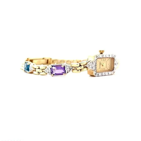 14K Yellow Gold Estate Geneva Diamond, Amethyst, and Topaz Quartz Dress Watch Image 4 Minor Jewelry Inc. Nashville, TN