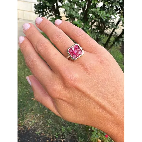 Ruby Pink Sapphire Mosaic Ring in Yellow Gold Image 2 Mollys Jewelers Brooklyn, NY