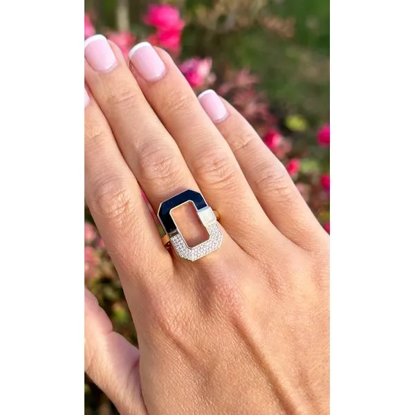 Bold Geometric Enamel & Diamond Ring in Yellow Gold Mollys Jewelers Brooklyn, NY