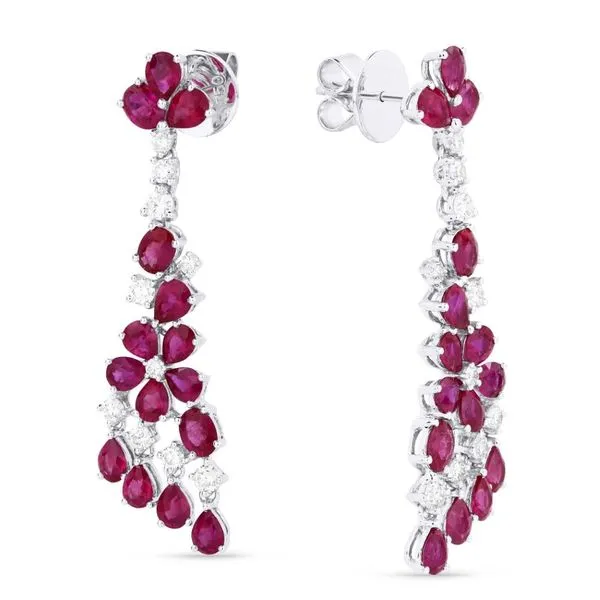 White Gold Cascade Ruby & Diamond Drop Earrings Image 3 Mollys Jewelers Brooklyn, NY
