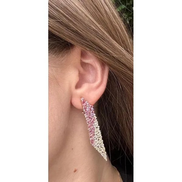 Lady's 14Kt Yellow Gold Pink Sapphire & Diamond Tapered Drop Earrings Image 3 Mollys Jewelers Brooklyn, NY
