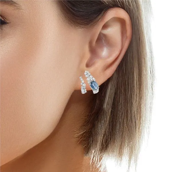 14Kt White Gold Sapphire & Diamond Cluster Ear Wrap Earrings Image 2 Mollys Jewelers Brooklyn, NY