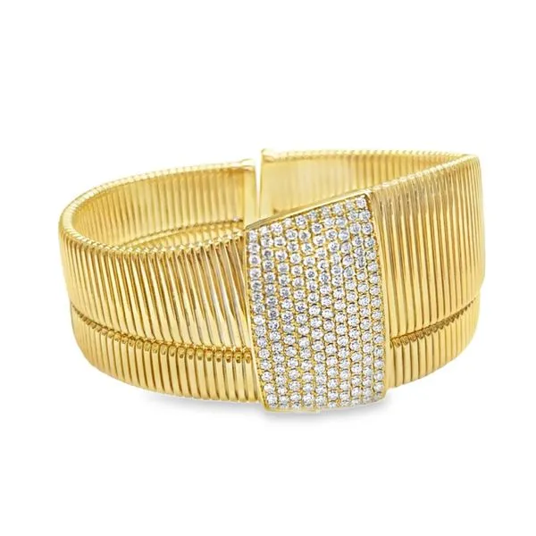 Italian Yellow Gold Diamond Pavé Bangle 2.68ctw Mollys Jewelers Brooklyn, NY