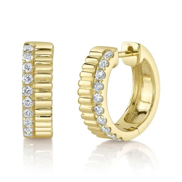 14K Yellow Gold Fluted Diamond Huggie Hoop Earrings Moore Jewelers Laredo, TX