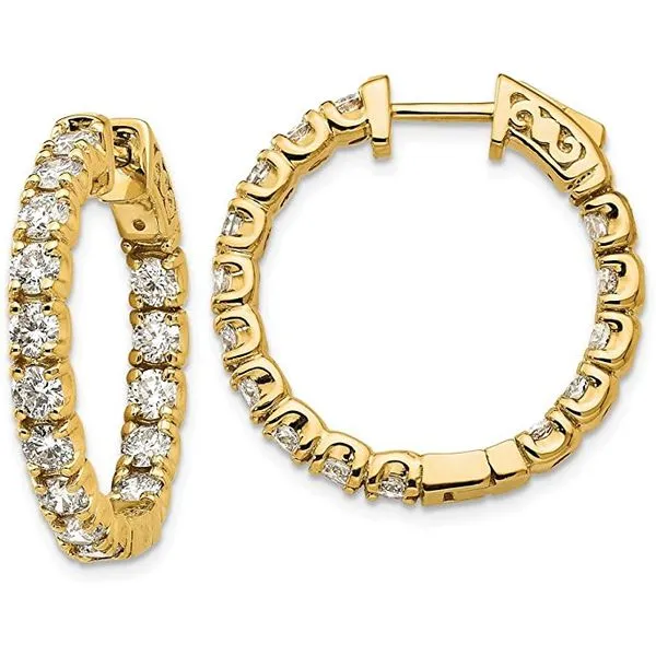 14K Yellow Gold Diamond Hoop Earrings Moore Jewelers Laredo, TX