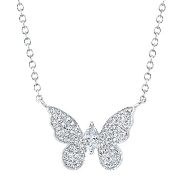 14K White Gold Diamond Butterfly Necklace Moore Jewelers Laredo, TX