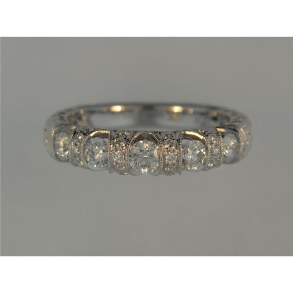 Lady's 18K White Gold Baroque Wedding Band W/25 Diamonds Orin Jewelers Northville, MI