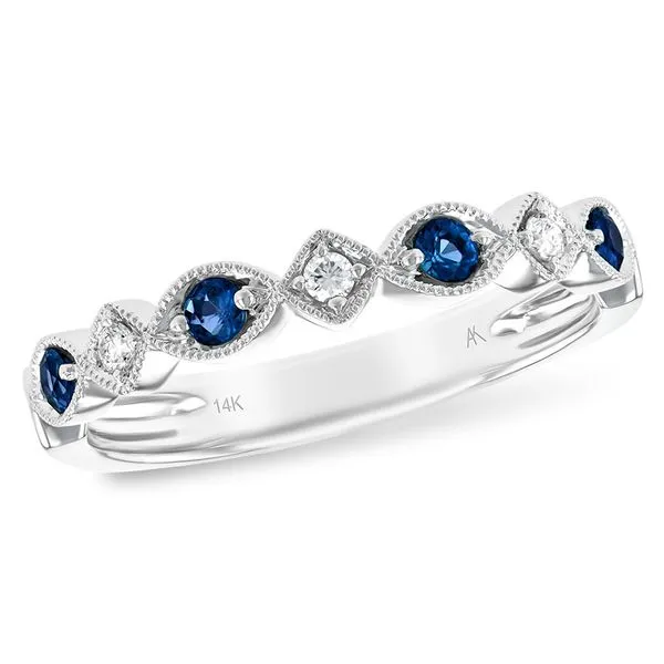 Lady's 14K White Gold Wedding Band w/3 Diamonds & 4 Sapphires Orin Jewelers Northville, MI