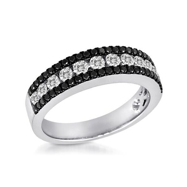 Lady's 18K White Gold Fashion Ring W/12 White Diamonds & 50 Black Diamonds Orin Jewelers Northville, MI