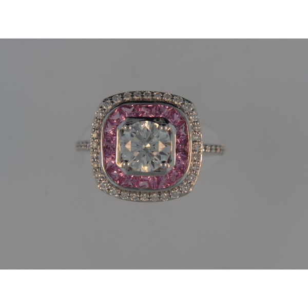 Lady's 18K White Gold Ring Mounting W/22 Pink Sapphires & 50 Diamonds Orin Jewelers Northville, MI