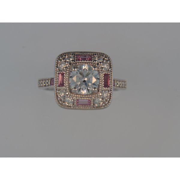 Lady's 18K White Gold Ring Mounting w/18 Diamonds & 6 Pink Sapphires Orin Jewelers Northville, MI