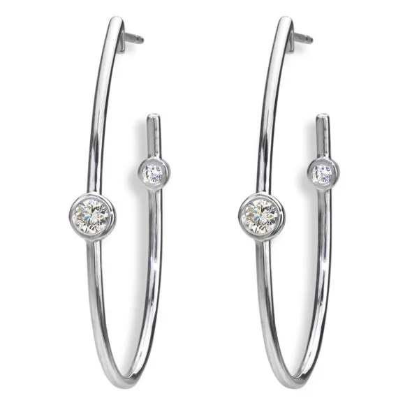 Lady's 18K White Gold Duet Hoop Earrings W/4 Diamonds Orin Jewelers Northville, MI