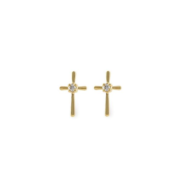 Lady's 14K Yellow Gold Cross Earrings w/2 Diamonds Orin Jewelers Northville, MI
