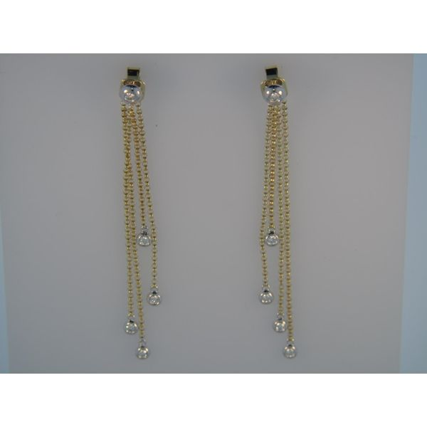 Lady's 14K Two Tone Gold Long Drop Earrings W/10 Diamonds Orin Jewelers Northville, MI