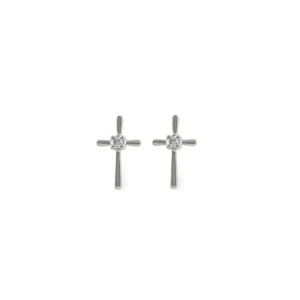 Lady's 14K White Gold Cross Earrings w/2 Diamonds Orin Jewelers Northville, MI