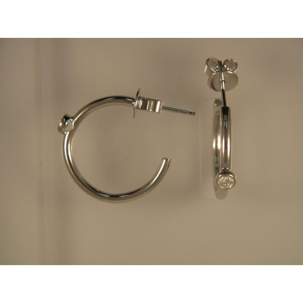Lady's 18K White Gold Hoop Earrings w/2 Diamonds Orin Jewelers Northville, MI
