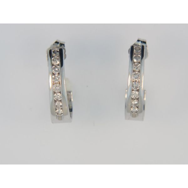 14 Karat White Gold J-Hoop Earrings With 16 Diamonds Orin Jewelers Northville, MI