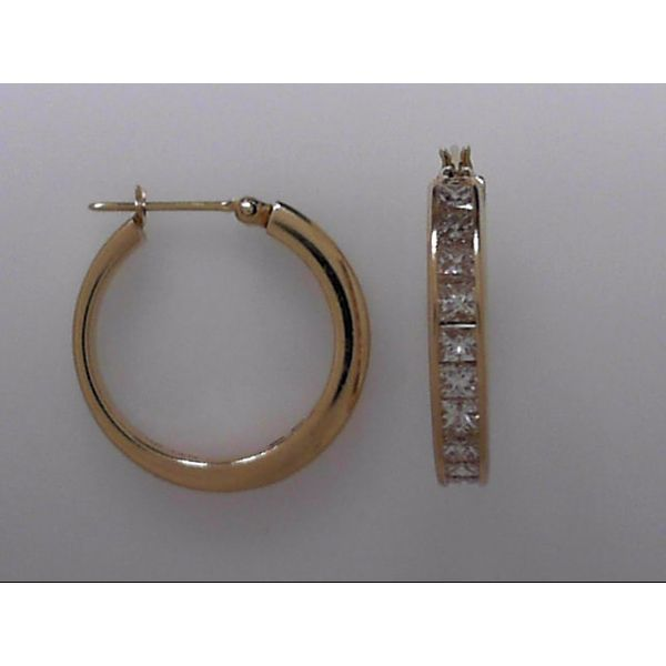 Lady's Yellow Gold 14 Karat Hoop Earrings With 20 Diamonds Orin Jewelers Northville, MI