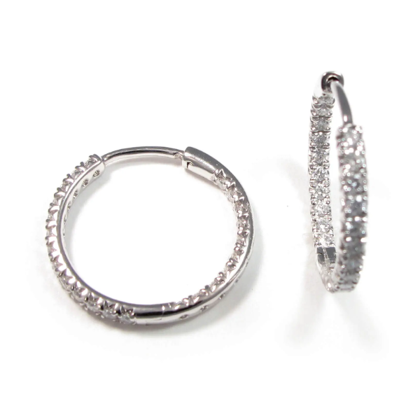 14 Karat White Gold Hoop Earrings With 38 Diamonds Orin Jewelers Northville, MI