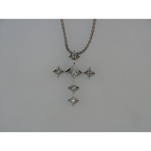 Lady's 18K White Gold Cross Pendant w/6 Diamonds Orin Jewelers Northville, MI